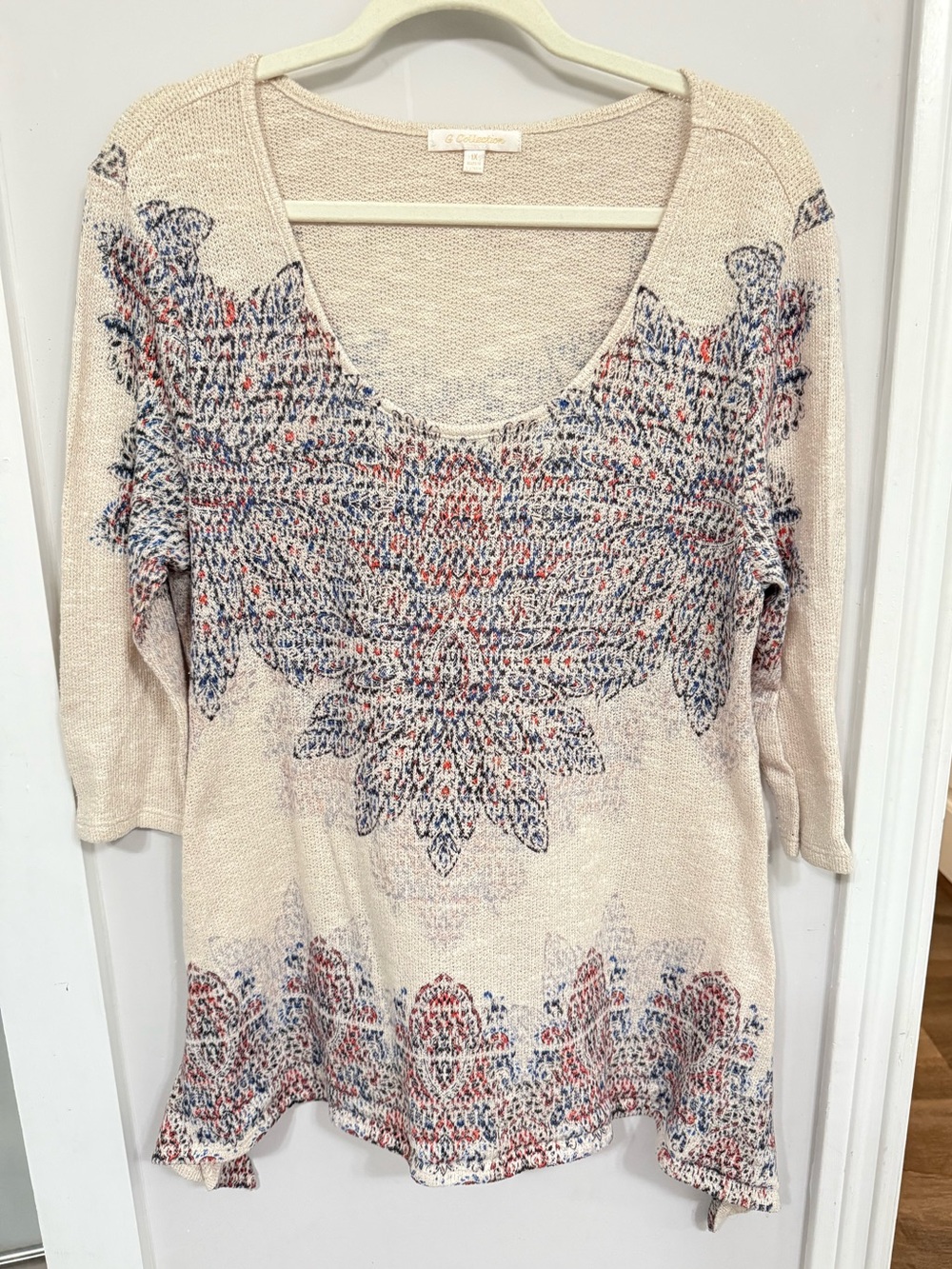 G Collection Plus Size 1X Boho Medallion Print Lightweight Knit Tunic Top